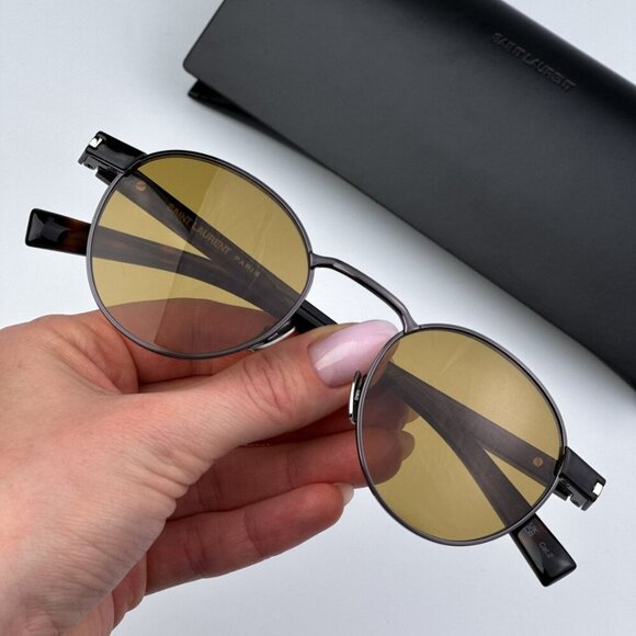 Saint Laurent SL707 003 BRAND NEW Sunglasses Ruthenium Havana Oval Unisex - Picture 2 of 11